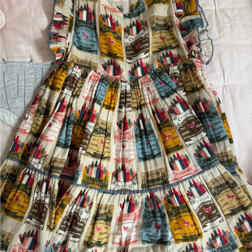 Pink Chicken Crayon Print Ruffle Dress